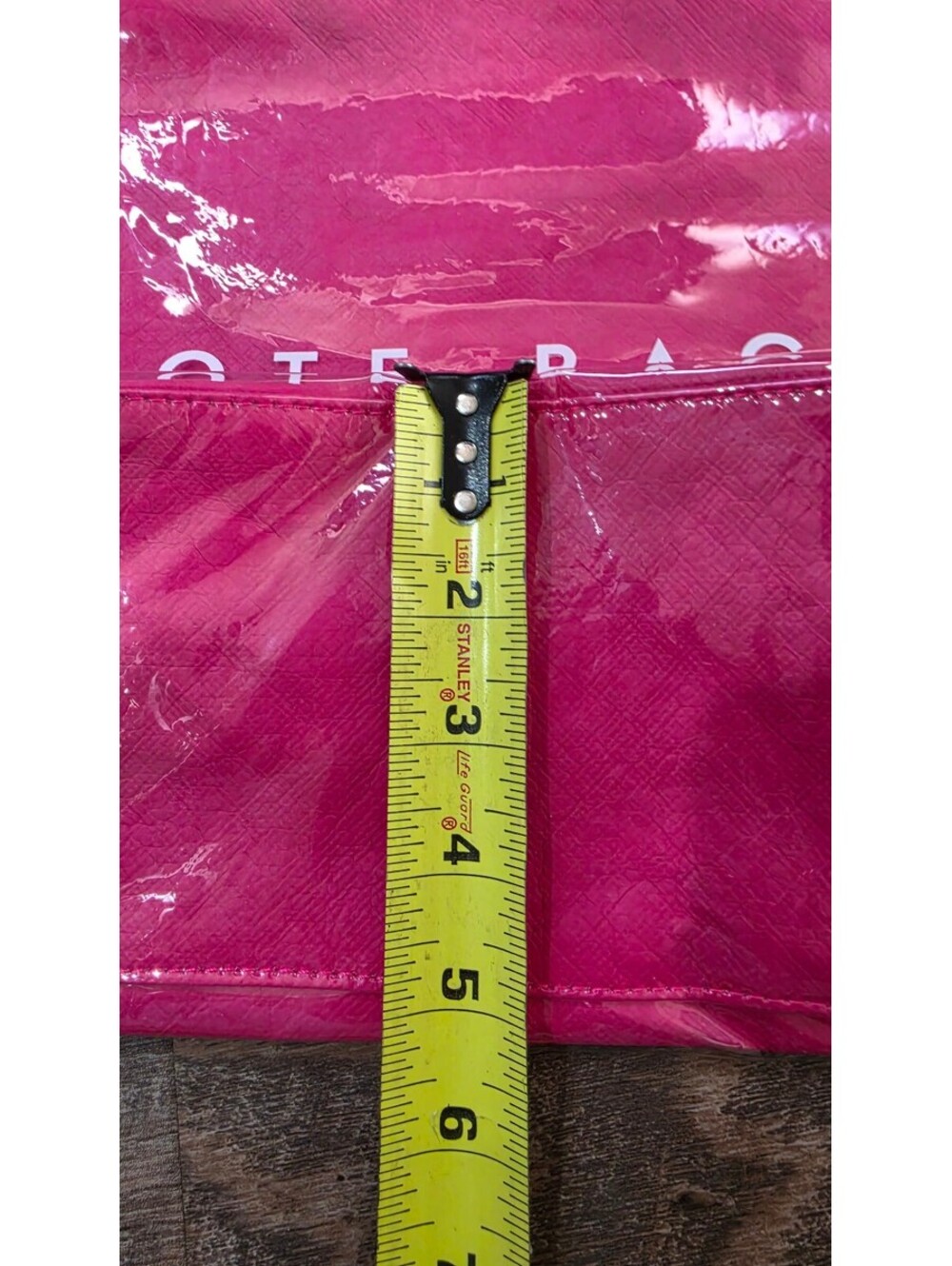 Pink Glossy Tote Bag with Stylish Lettering - Picture 10 of 11